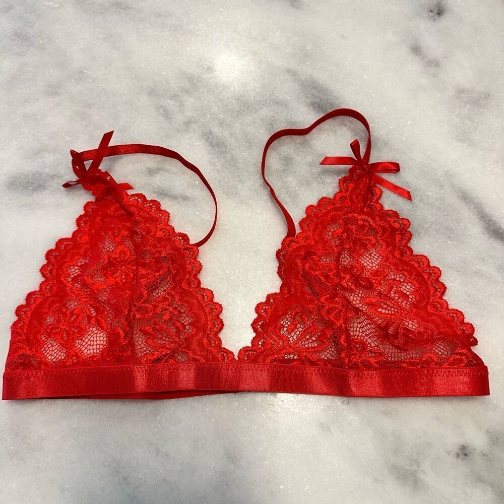 NWOT Lapale Sheer Lace Unlined Adjustable Strap Triangle Red Large